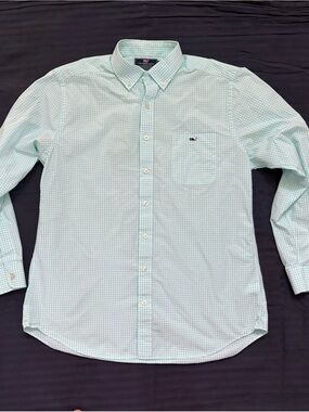 Vineyard Vines Shep & Ian Mens  Dress Shirt Size L Button Up Slim Fit Color Teal